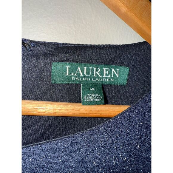 Ralph Lauren Women's Size 14 Bell Sleeve Knee Length Dress Navy Blue Sparkle NWT - Picture 11 of 11